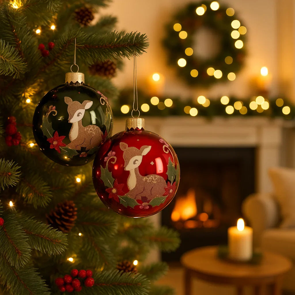 Set da 6 pezzi Palline per albero di Natale in vetro decorato verde e rosso da Ø 8 cm