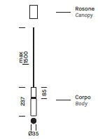 Lampada a sospensione BEAM STICK GLASS H80 Art. 4612