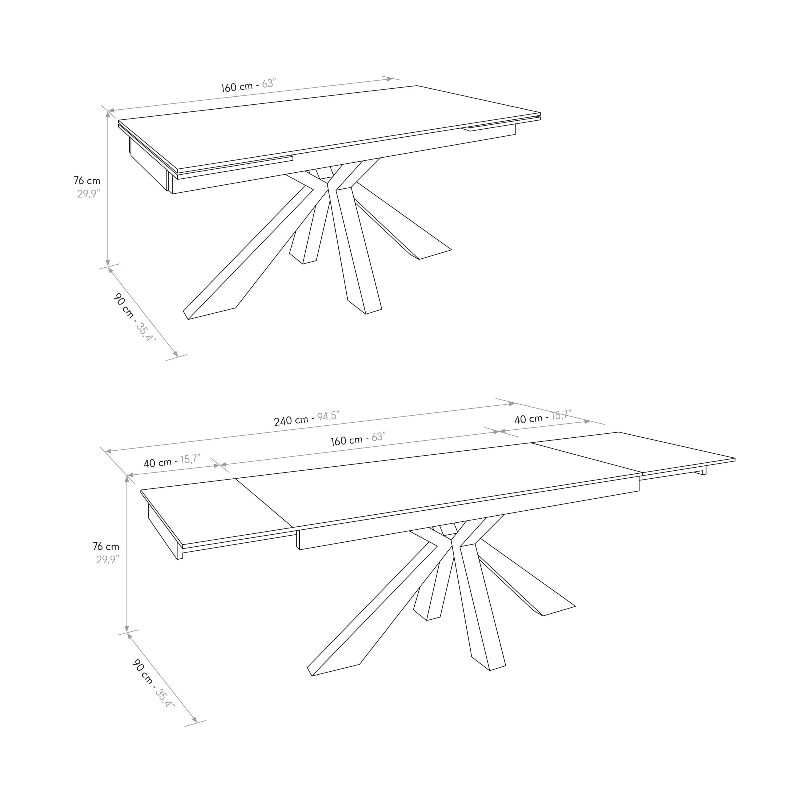 Tavolo BEVERLY HILLS in vetroceramica effetto marmo statuario e metallo verniciato antracite