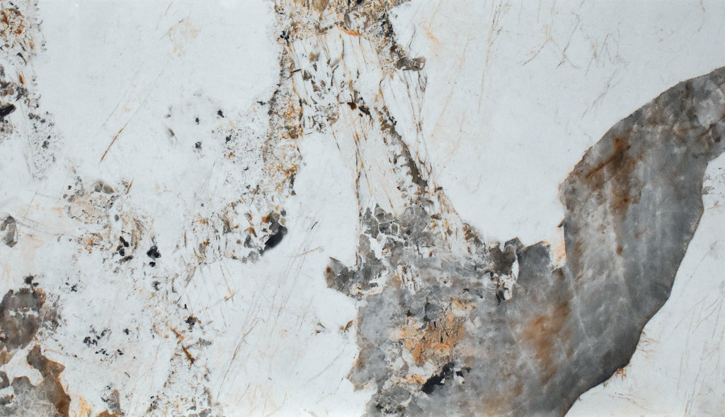 Tavolo BEVERLY HILLS in vetroceramica effetto marmo luxury pandora e metallo bianco, allungabile