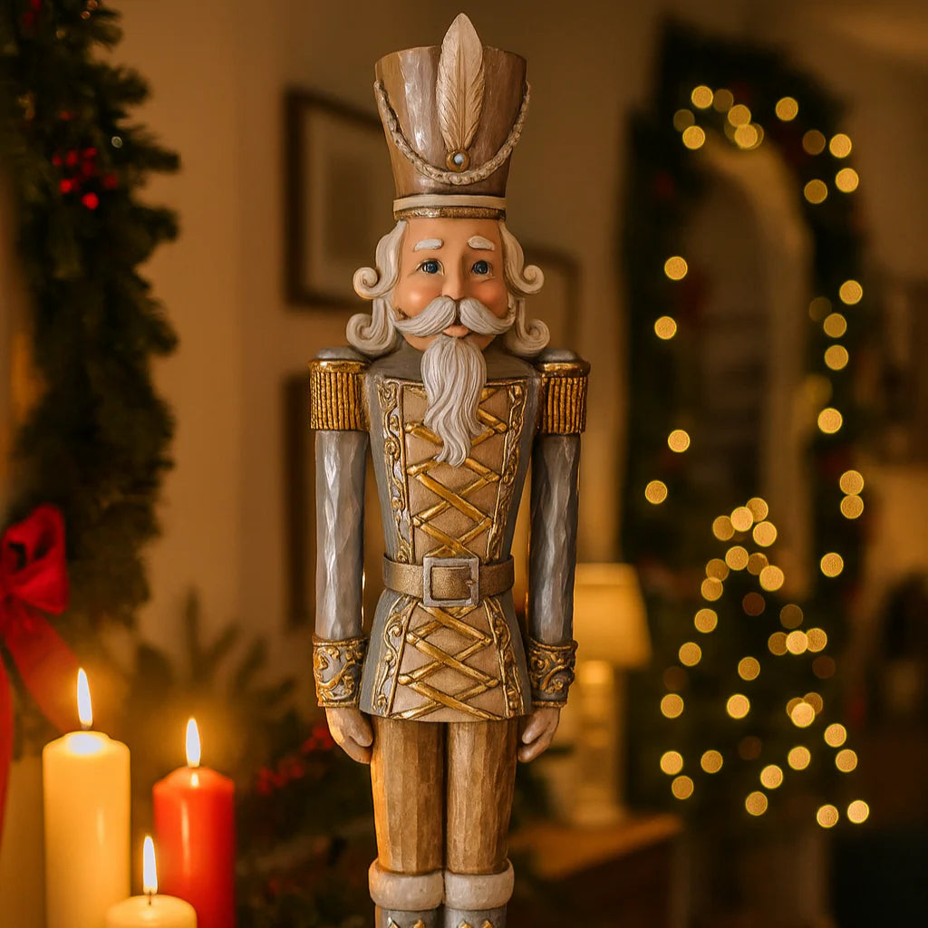 Statuetta soldato schiaccianoci con cappello in resina  h 38