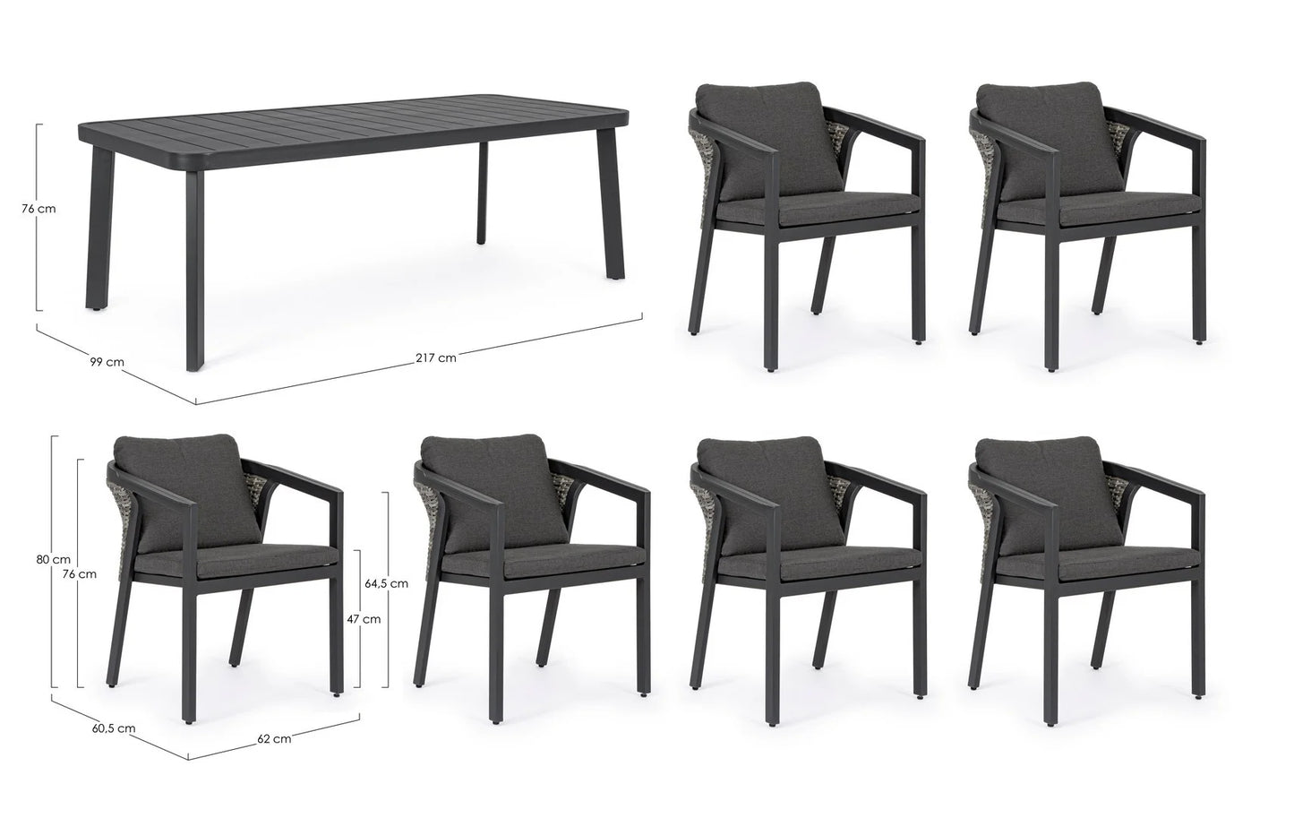 Set CORDOBA tavolo e 6 sedie colore antracite