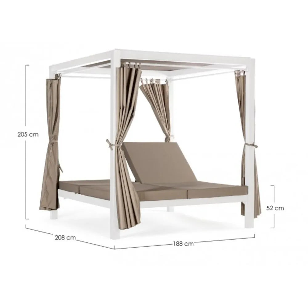 Daybed DREAM con struttura in alluminio bianco e lettini reclinabili tortora