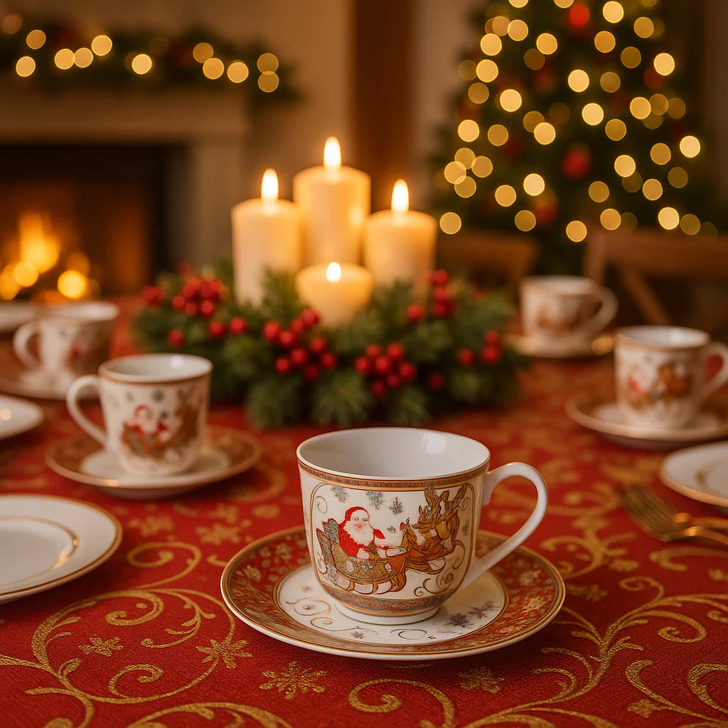 Box piatto e tazzina in ceramica per decorazioni natalizie interne