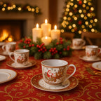 Box piatto e tazzina in ceramica per decorazioni natalizie interne