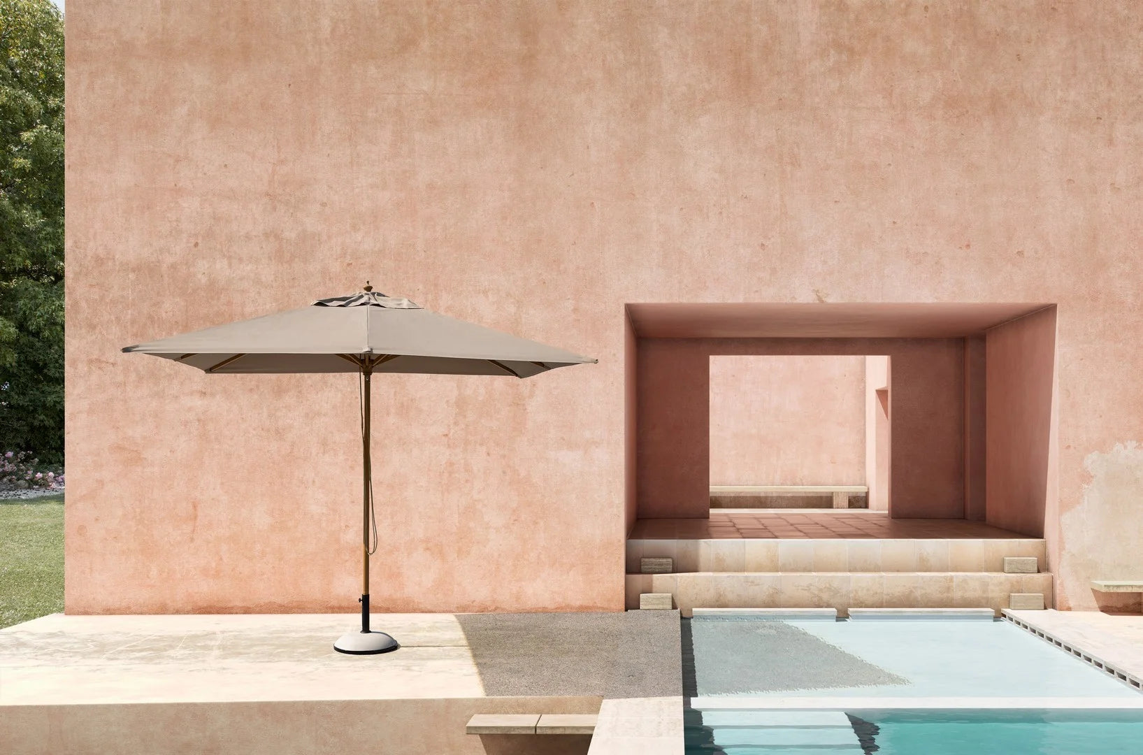 Ombrellone da giardino ECLIPSE in alluminio effetto legno, telo Tortora 3×4