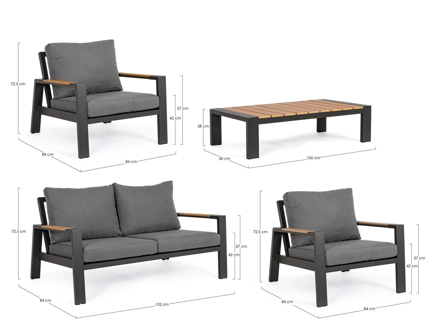 Set salotto EINAR antracite con cuscini grigi