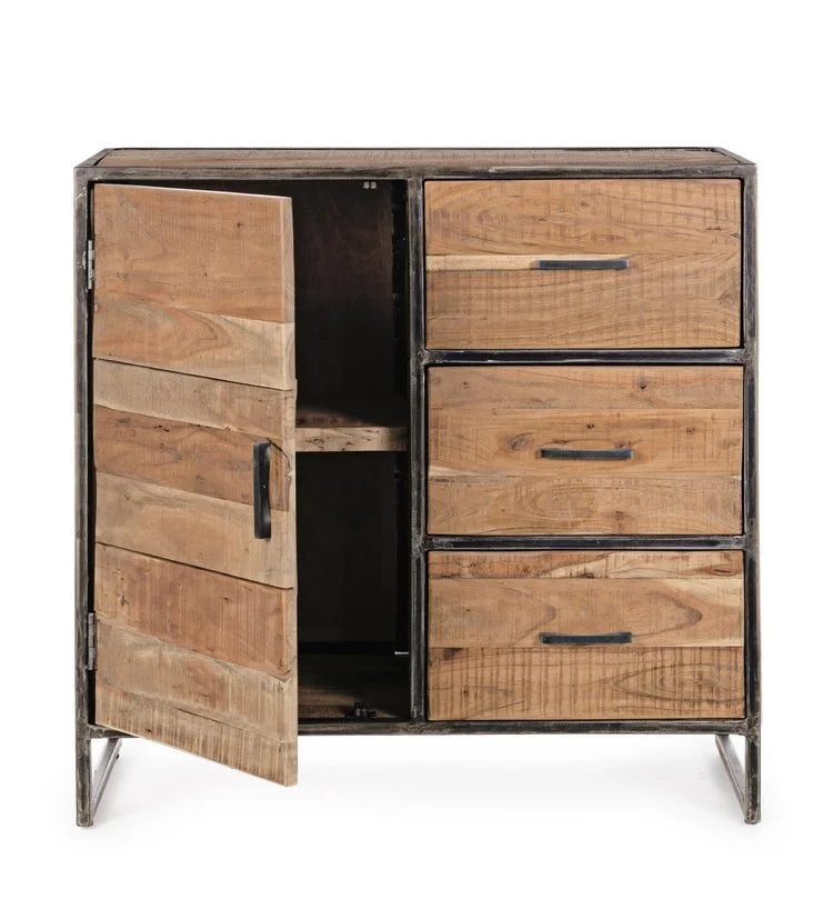 Credenza ELMER in legno di acacia e acciaio, 90x40x90 cm