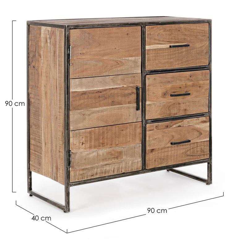 Credenza ELMER in legno di acacia e acciaio, 90x40x90 cm