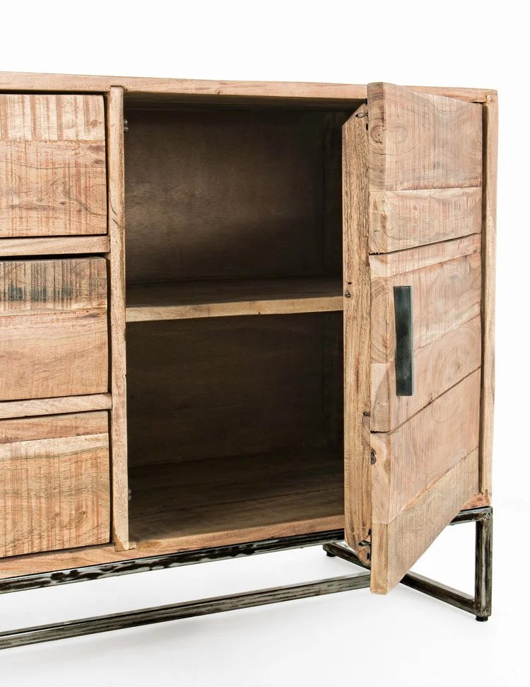 Credenza ELMER in legno di acacia e base acciaio antracite, 175x45x77 cm