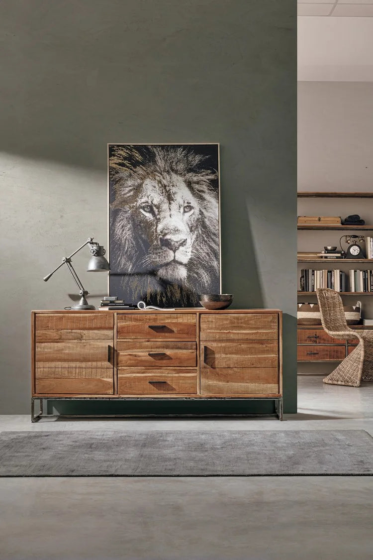 Credenza ELMER in legno di acacia e base acciaio antracite, 175x45x77 cm
