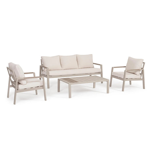 Set salotto ELNA  in alluminio tortora con inserti in polywood