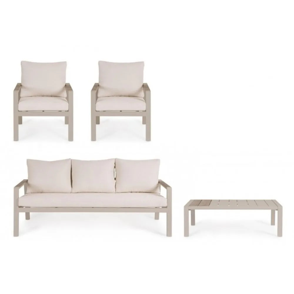 Set salotto ELNA  in alluminio tortora con inserti in polywood