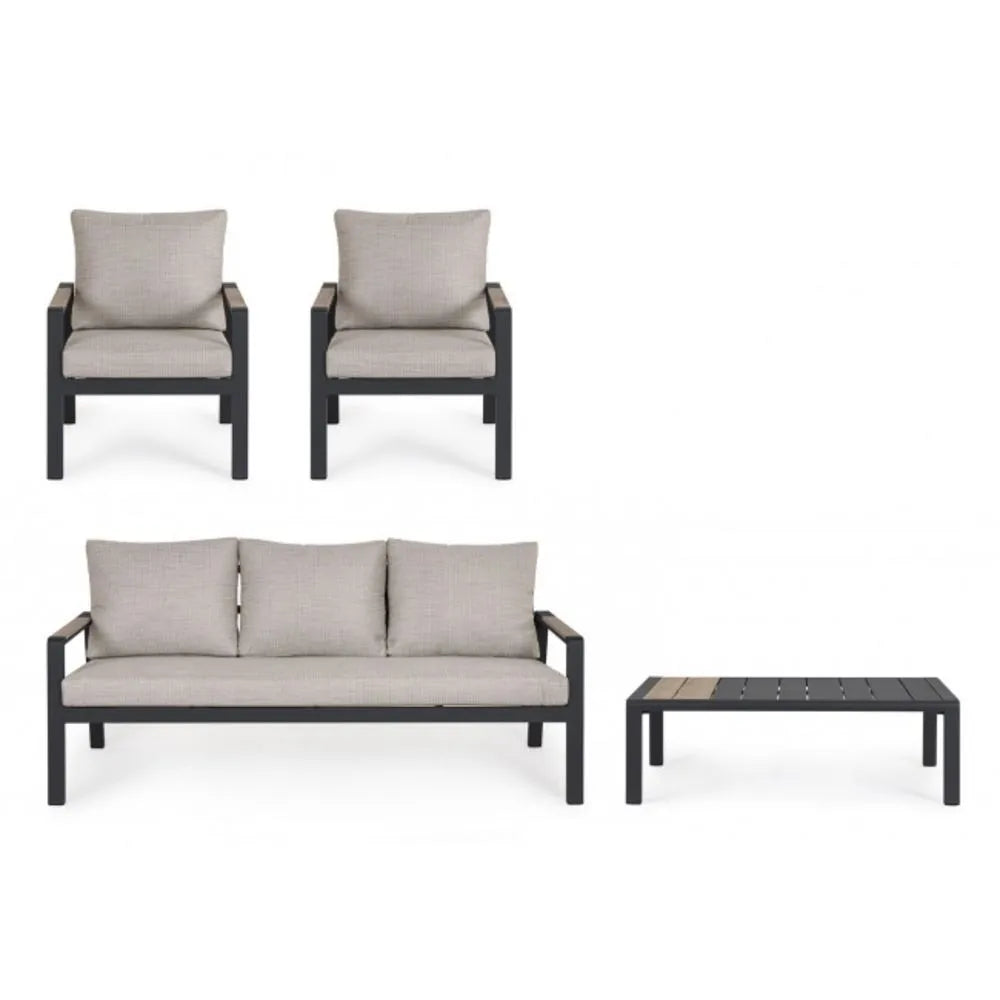 Set salotto ELNA  in alluminio Antracite con inserti in polywood