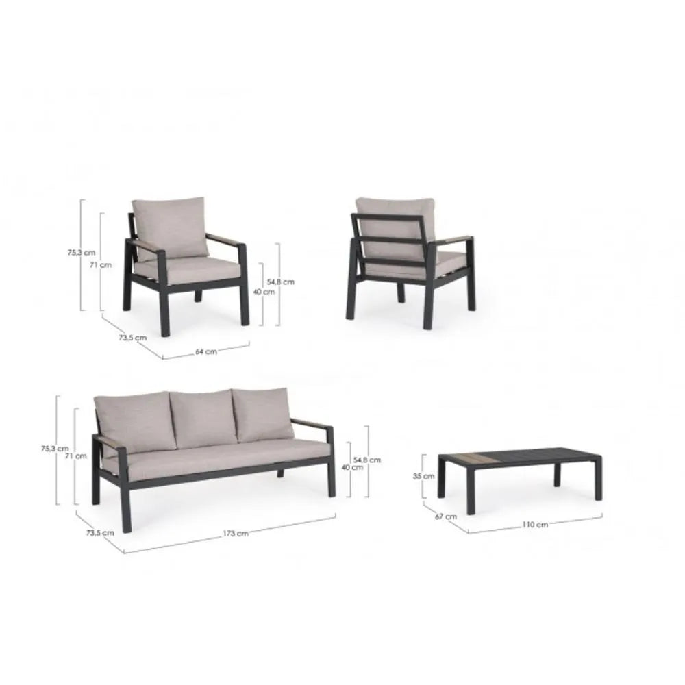 Set salotto ELNA  in alluminio Antracite con inserti in polywood