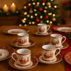 Set da 2 Tazze e piatti con disegnino Babbo Natale