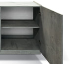 Credenza FAVIGNANA in legno, finitura in grigio cemento, piano effetto marmo statuario, 200×50 cm