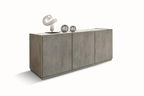 Credenza FAVIGNANA in legno, finitura in grigio cemento, piano effetto marmo statuario, 200×50 cm