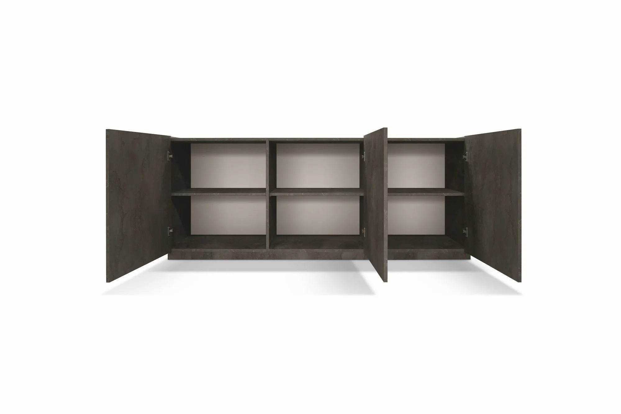 Credenza FAVIGNANA in legno, finitura in acciaio ossidato, piano effetto marmo statuario, 200×50 cm