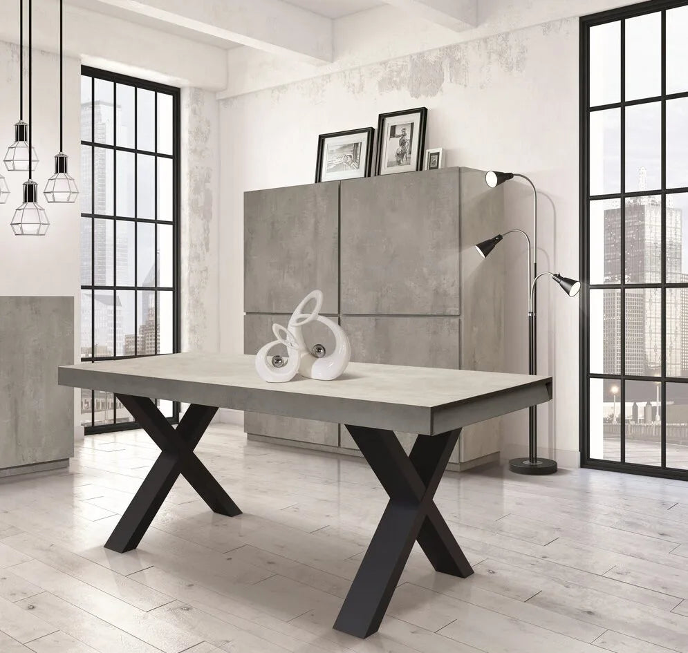 Credenza FAVIGNANA in legno, finitura in grigio cemento, piano effetto marmo statuario, 136×50 cm