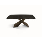 Tavolo FIGARI in vetroceramica matt golden nero con gambe a X in metallo bronzo, allungabile