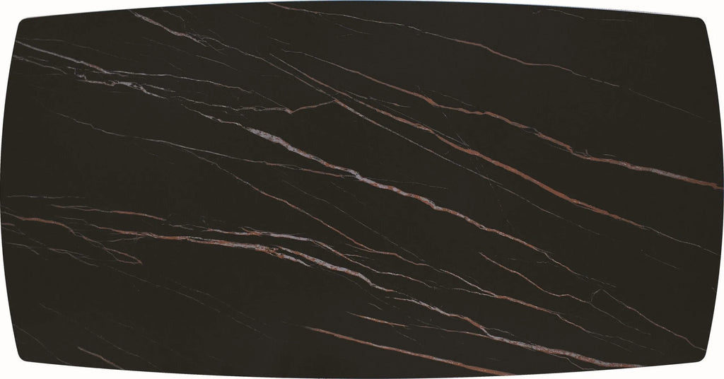 Tavolo FIGARI in vetroceramica matt golden nero con gambe a X in metallo bronzo, allungabile