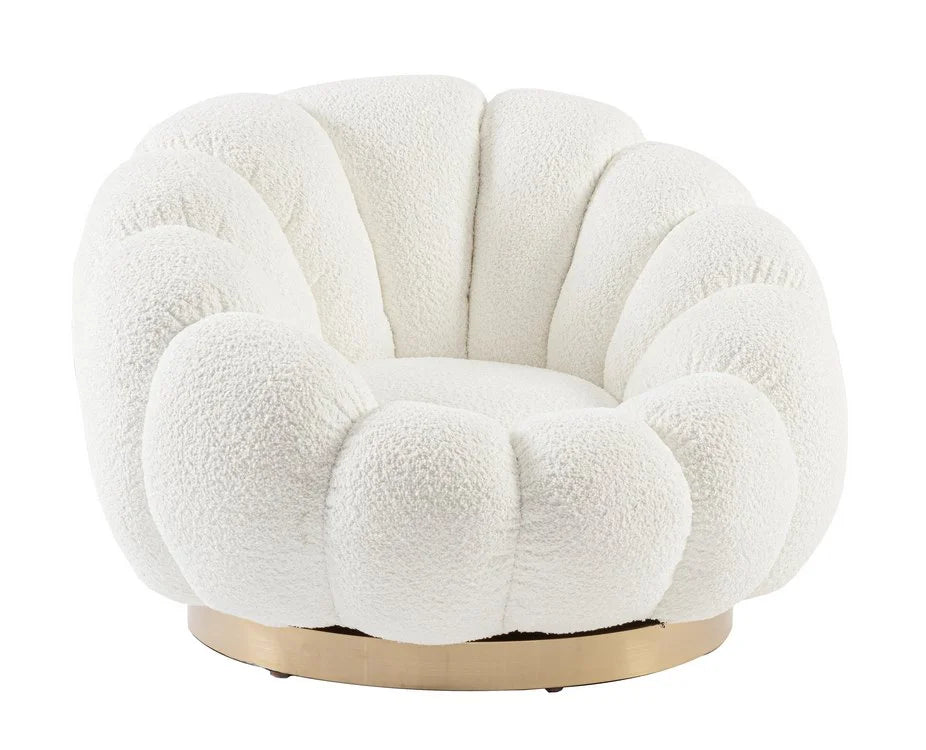 Poltrona girevole FLOREL in tessuto effetto bouclé bianco