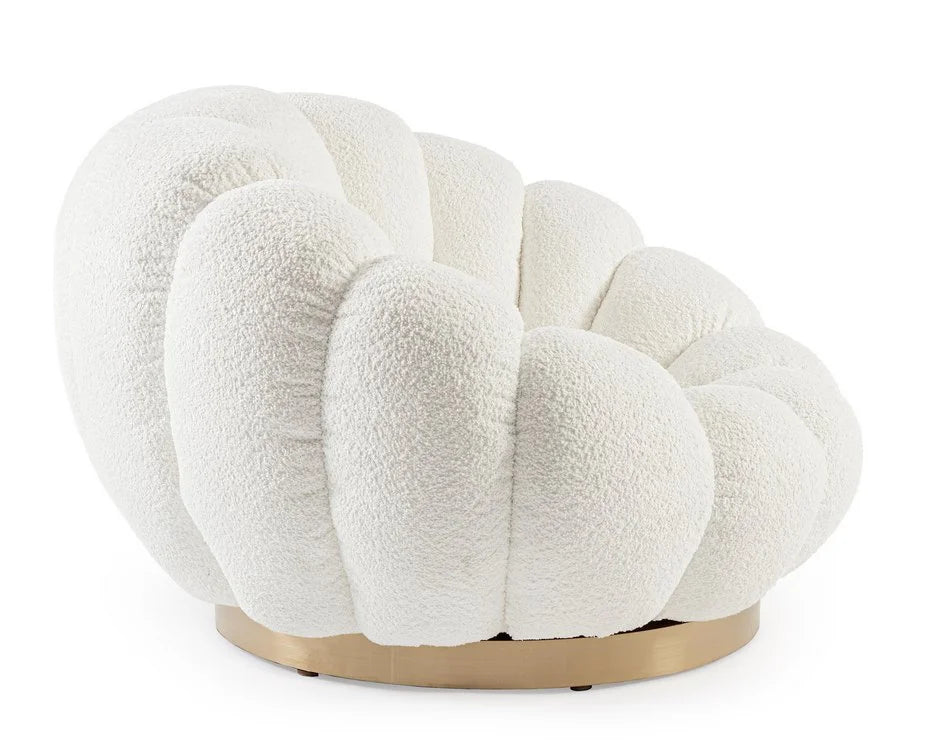 Poltrona girevole FLOREL in tessuto effetto bouclé bianco