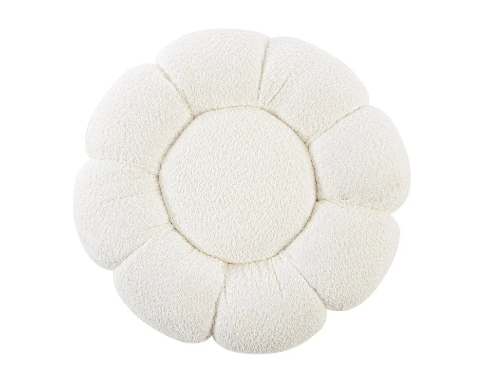 Pouf FLOREL in tessuto effetto bouclé bianco