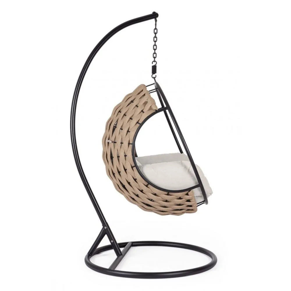 Poltrona sospesa GALAPAGOS in acciaio antracite e intreccio in corda naturale Ø 105 cm