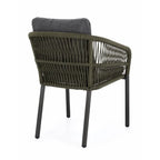 Set di 4 poltroncine GALDANA in alluminio antracite con intreccio in corda verde, con braccioli