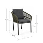 Set di 4 poltroncine GALDANA in alluminio antracite con intreccio in corda verde, con braccioli