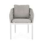 Set di 4 poltroncine GALDANA in alluminio BIANCOcon intreccio in corda grigio, con braccioli