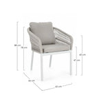 Set di 4 poltroncine GALDANA in alluminio BIANCOcon intreccio in corda grigio, con braccioli