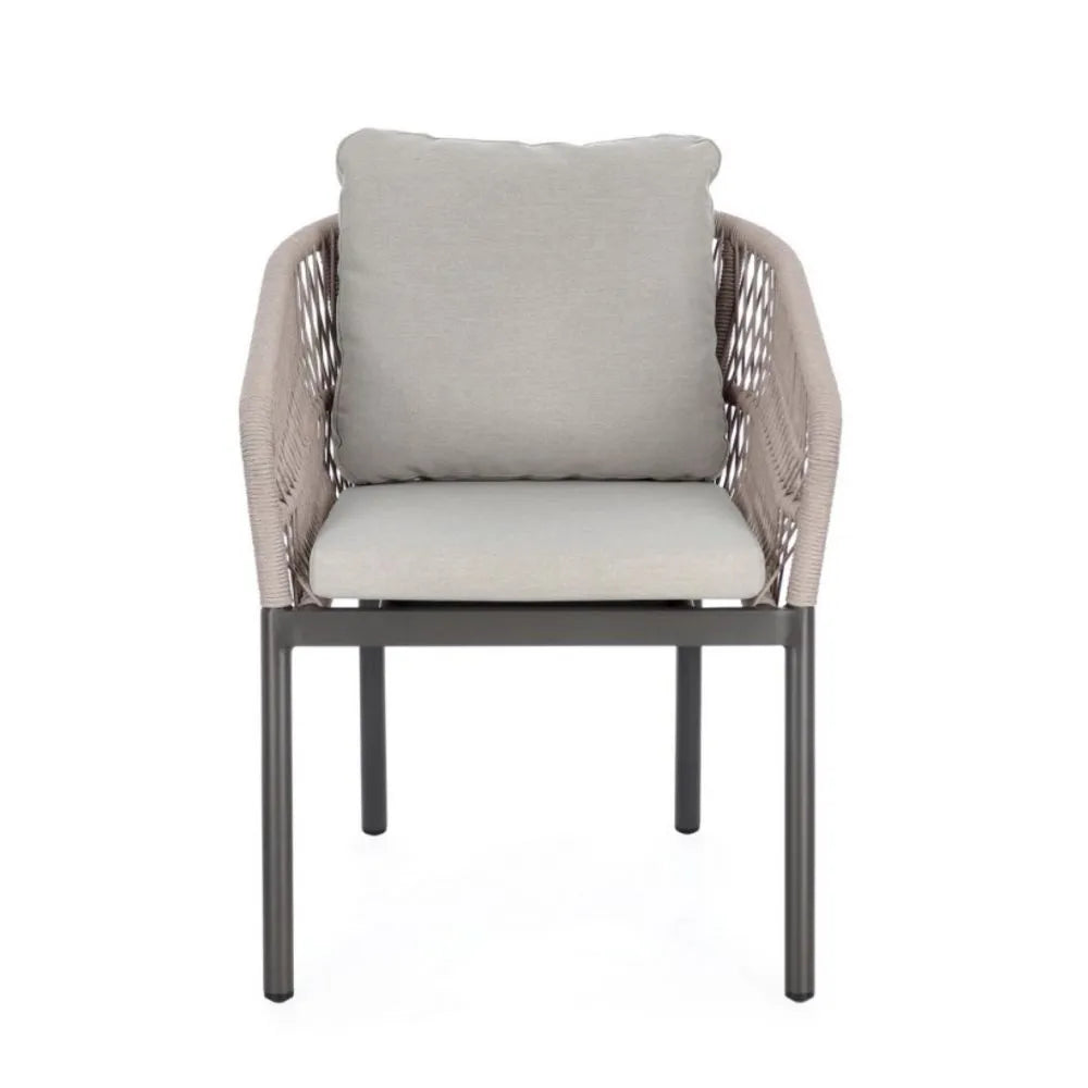 Set di 4 poltroncine GALDANA in alluminio antracite con intreccio in corda beige, con braccioli