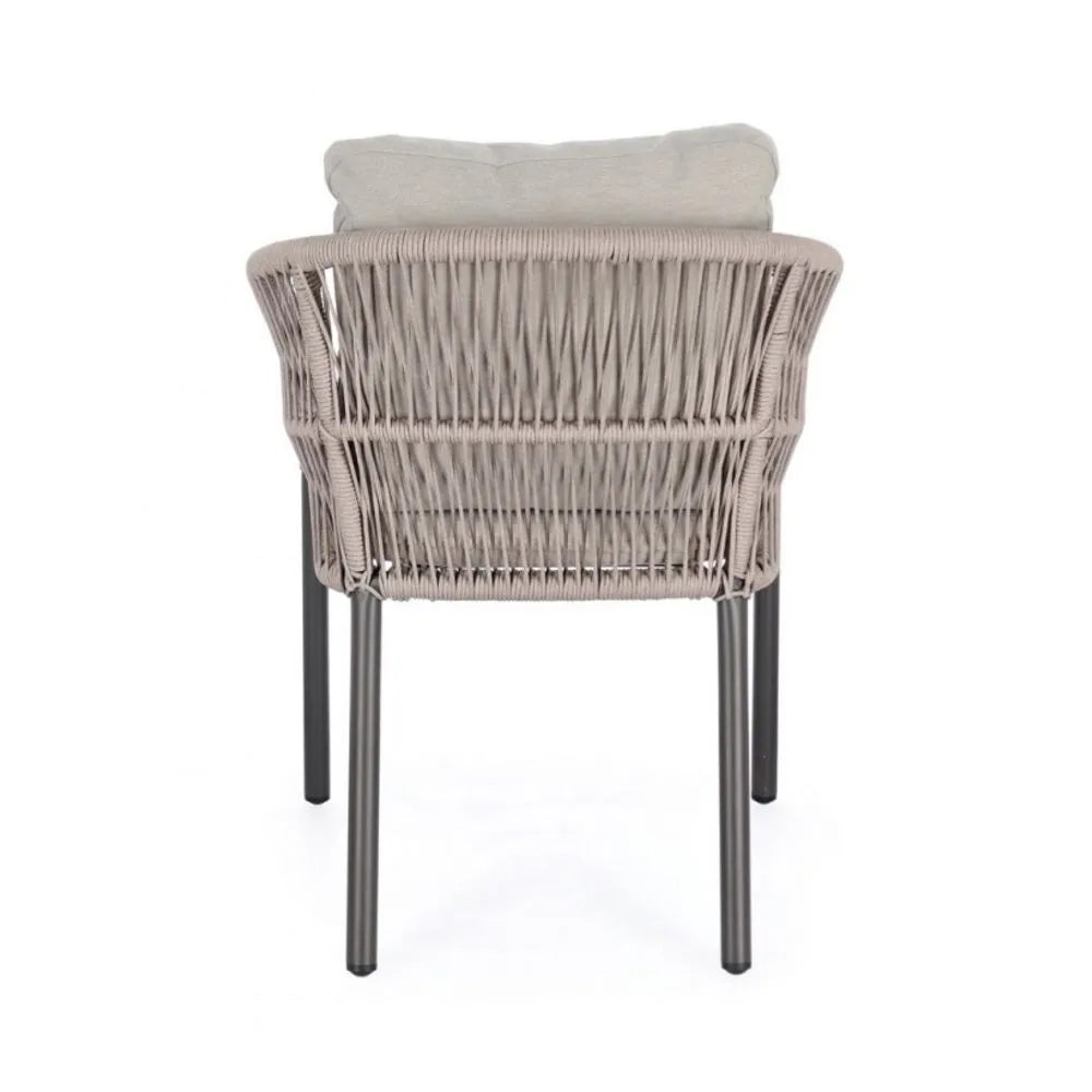 Set di 4 poltroncine GALDANA in alluminio antracite con intreccio in corda beige, con braccioli