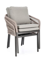 Set di 4 poltroncine GALDANA in alluminio antracite con intreccio in corda beige, con braccioli