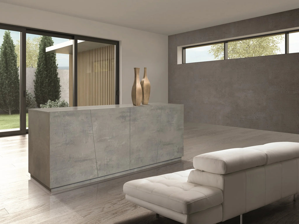Credenza GORGONA in legno, finitura in grigio cemento, 180×50 cm