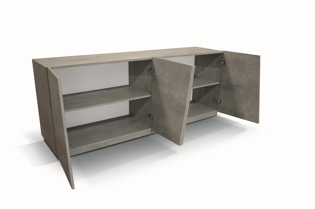 Credenza GORGONA in legno, finitura in grigio cemento, 180×50 cm