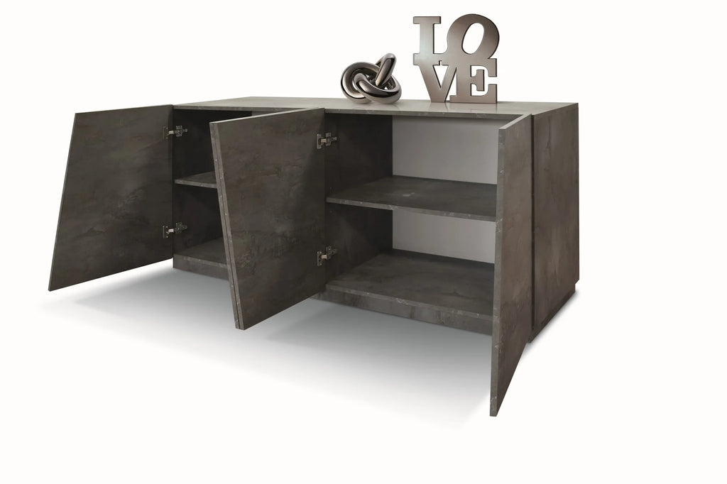 Credenza GORGONA in legno, finitura in acciaio ossidato, 180×50 cm