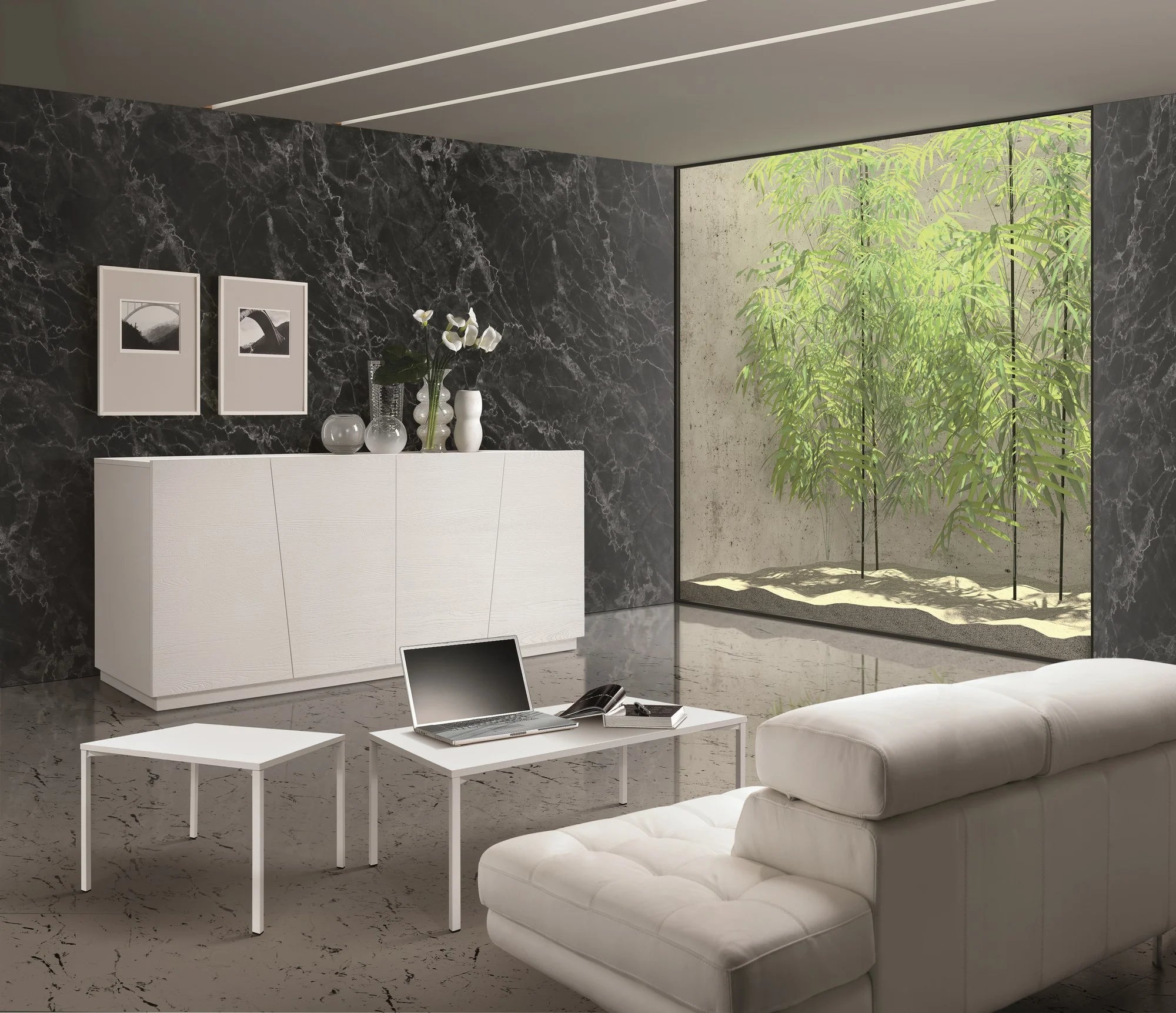 Credenza GORGONA in legno, finitura in bianco frassinato, 180×50 cm