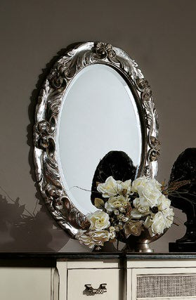 Specchiera ovale foglia argento