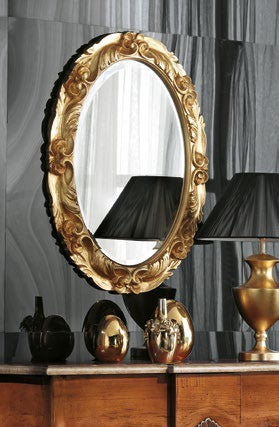 Specchiera ovale foglia oro