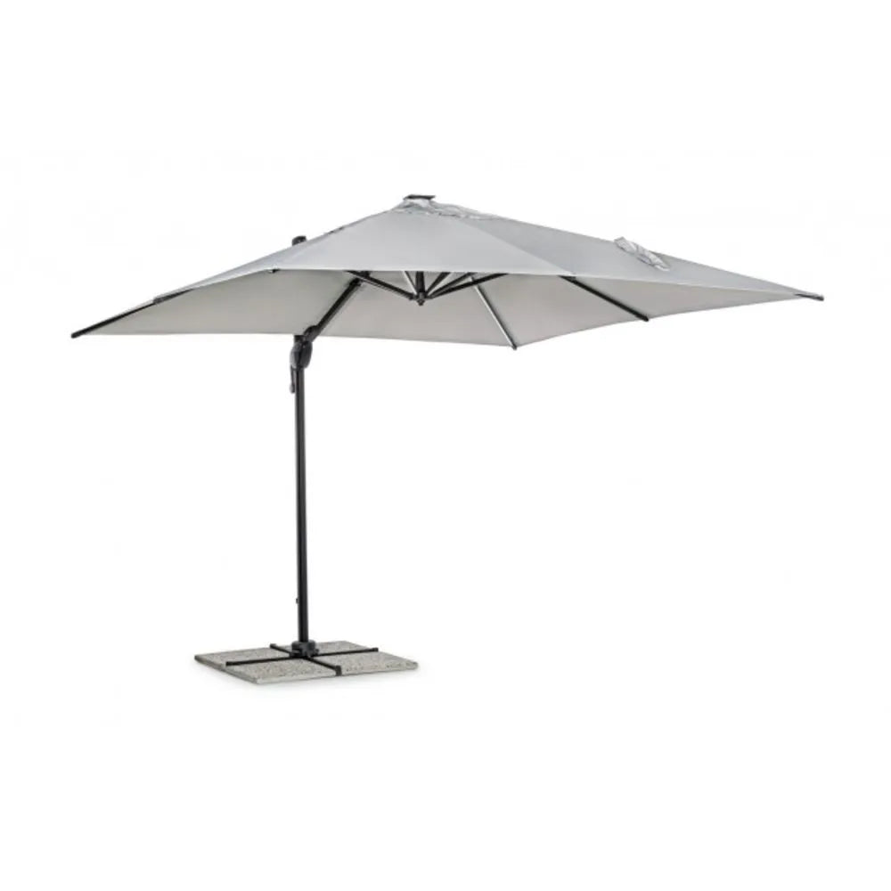 Ombrellone a braccio INES con luci LED in alluminio antracite e telo grigio chiaro 2×3