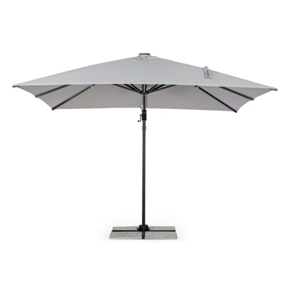 Ombrellone a braccio INES con luci LED in alluminio antracite e telo grigio chiaro 3×3