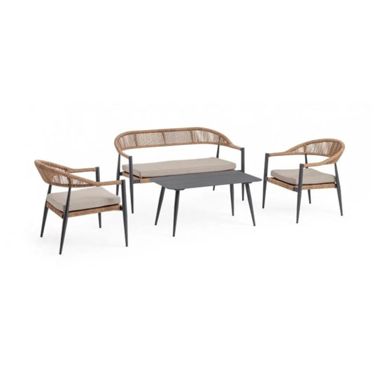 Set salotto JANDIA  in alluminio antracite e fibra intrecciata naturale