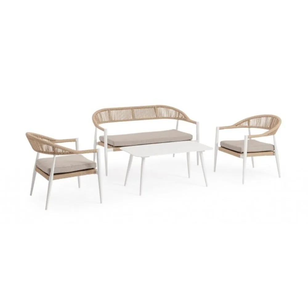 Set salotto JANDIA  in alluminio Bianco e fibra intrecciata naturale