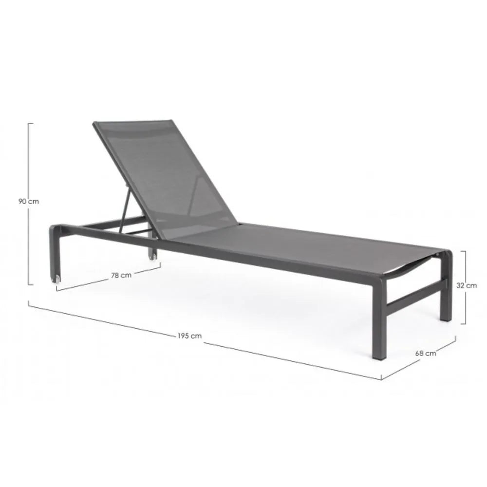 Set di 4 lettini reclinabili KONNOR in alluminio e textilene antracite, con ruote
