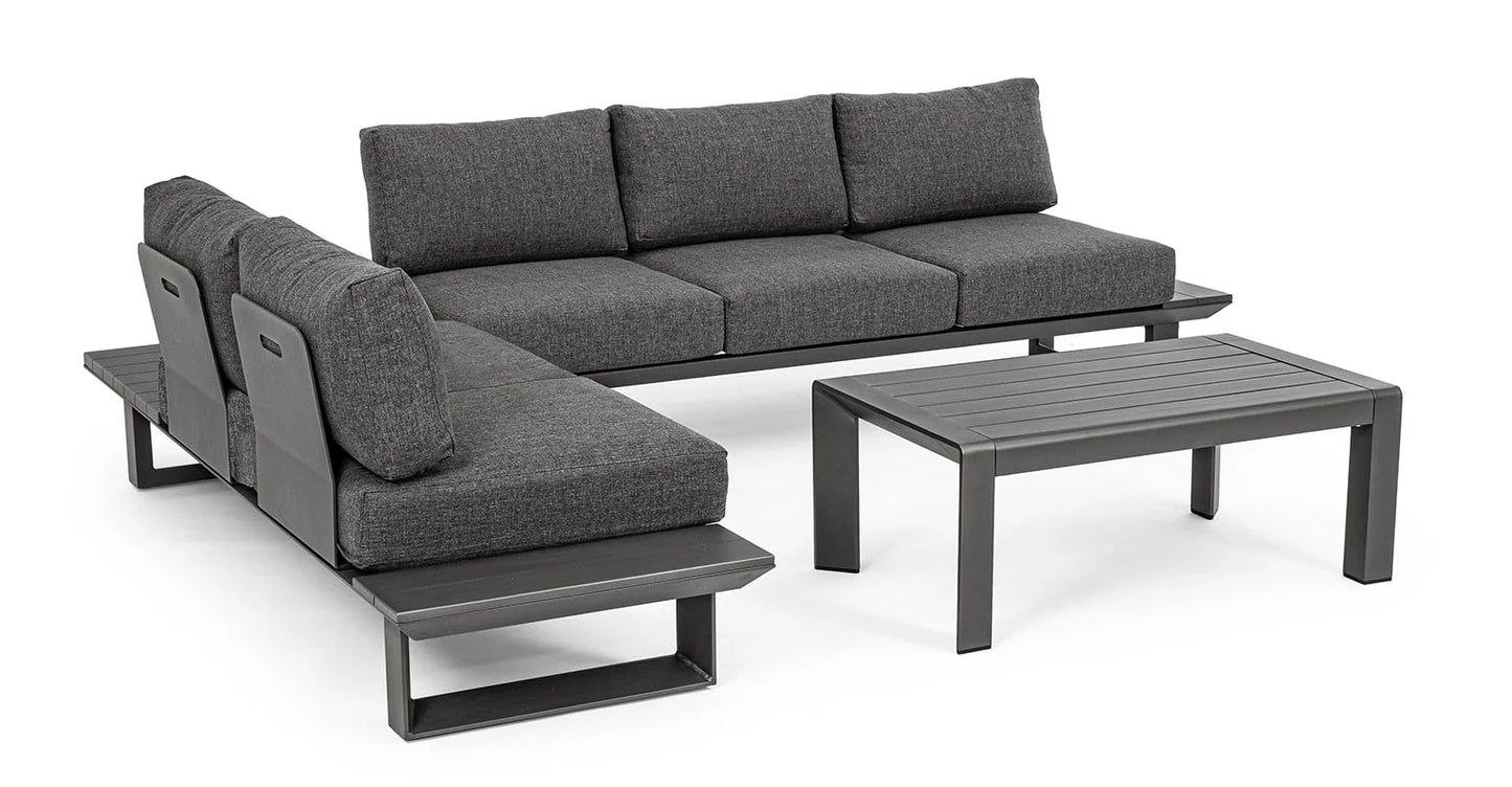 Set salotto KONNOR con 2 divani e 1 tavolino in alluminio Antracite