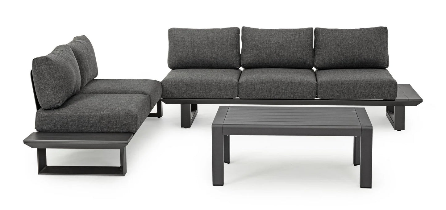 Set salotto KONNOR con 2 divani e 1 tavolino in alluminio Antracite